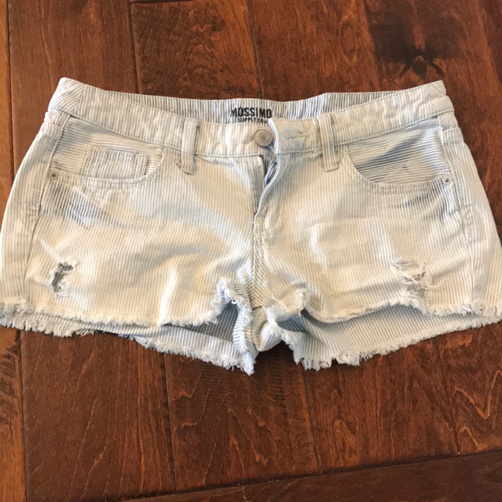Blue and white striped  faded shorts